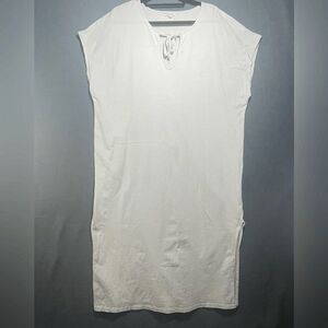 Z Supply White Cotton Tie-Neck Short Sleeve T-Shirt Dress